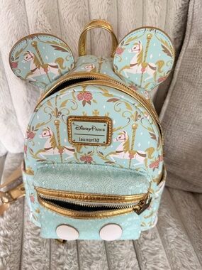 Loungefly Mint Carousel Horse Mini Backpack with Gold Trim